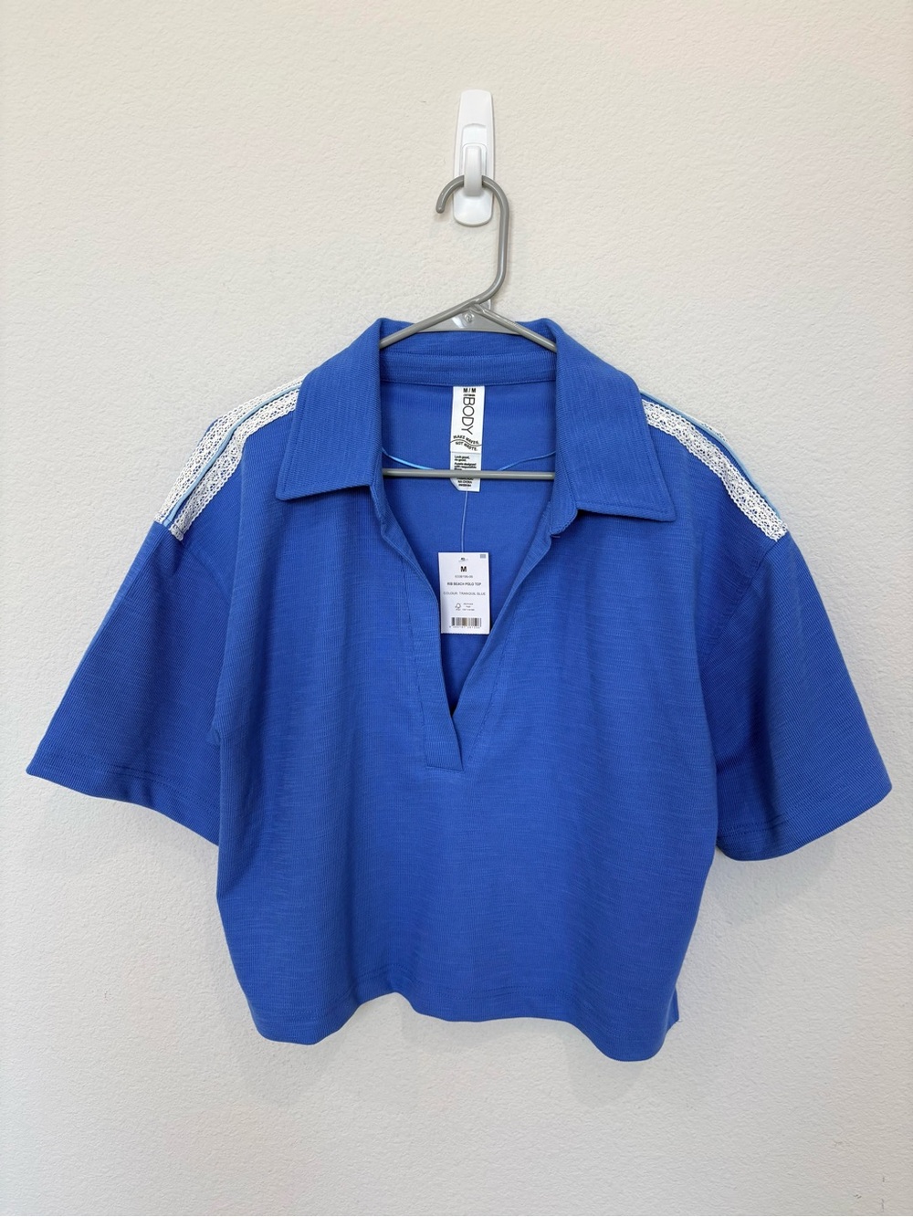 NWT Cotton On Body Ribbed Beach Polo Top Lace Trim Medium Boxy Vacation Casual
